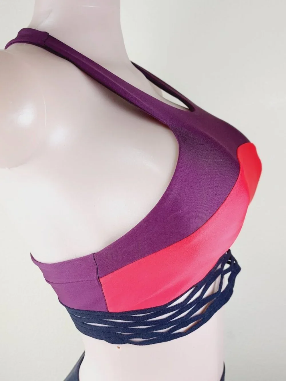 Alo Yoga Women's Purple Coral Colorblock Mesh Endear Workout Sports Bra Size S